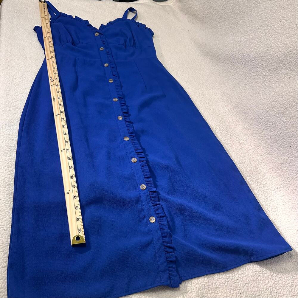 Cobalt Blue Ruffle Button Front Midi Dress Small Adjustable Strap - Picture 8 of 10